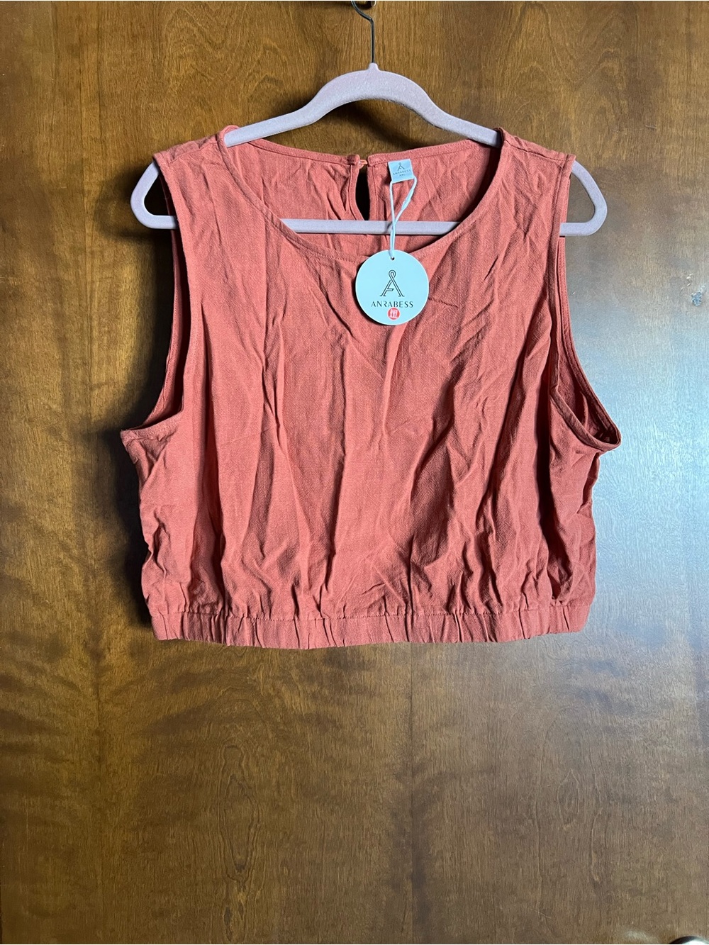 Pant and Top Rust-Coral Cropped V-Neck Tank with Long Wide Leg Pants Outfit